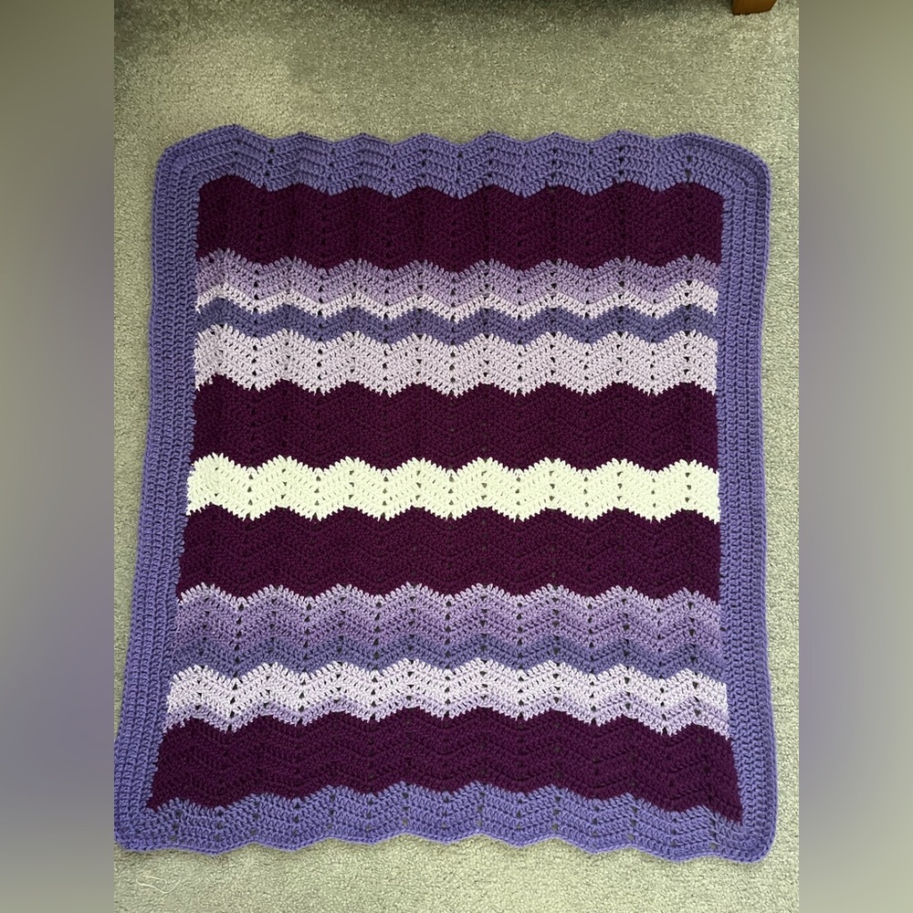 Purple and White Chevron Knit Throw Blanket
